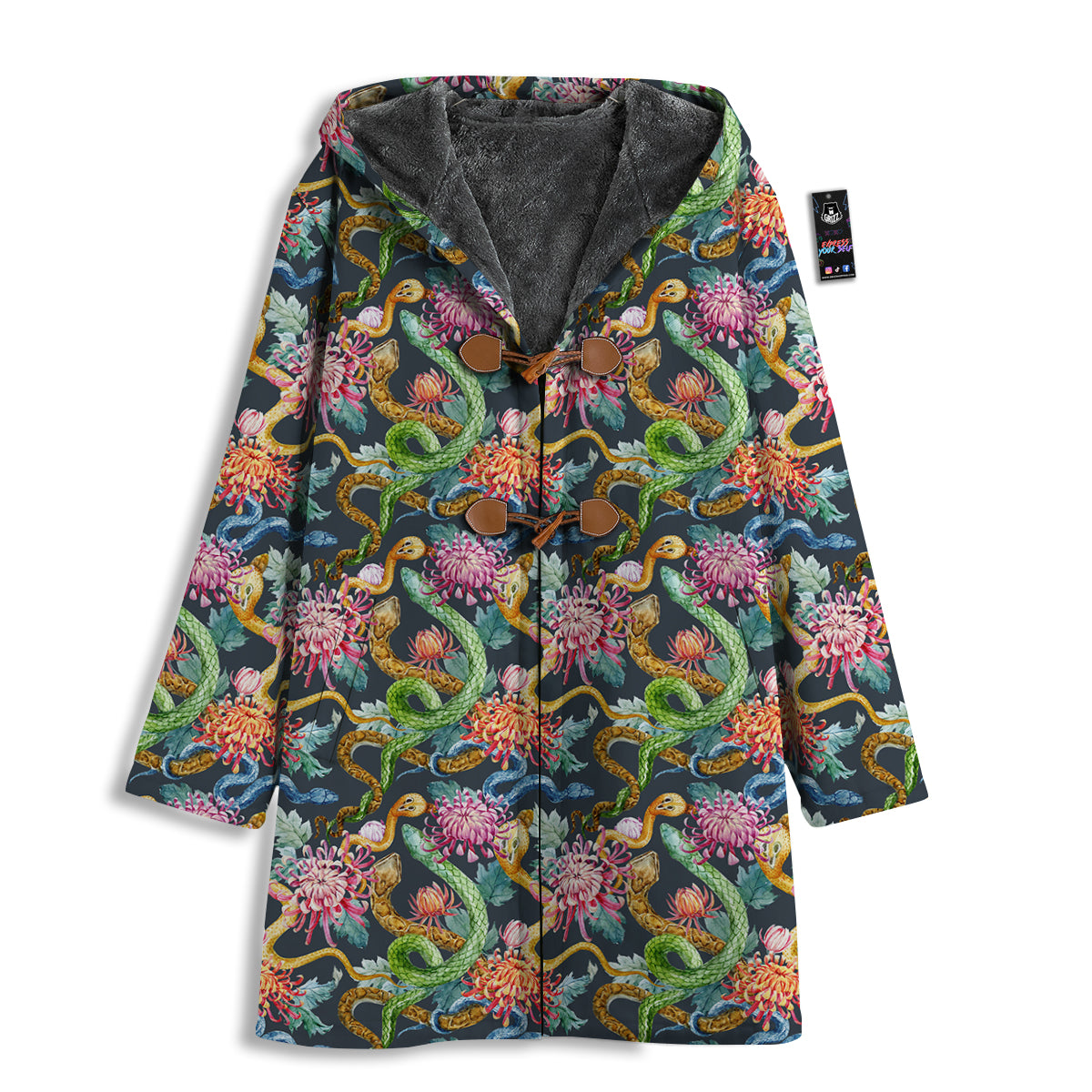 Watercolor Snake Chrysanthemum Flowers Print Pattern Men's Windbreaker Jacket-grizzshop