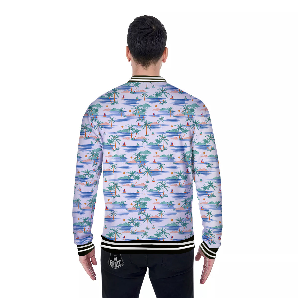 Watercolor Summer Island Palm Tree Print Pattern Baseball Jacket-grizzshop