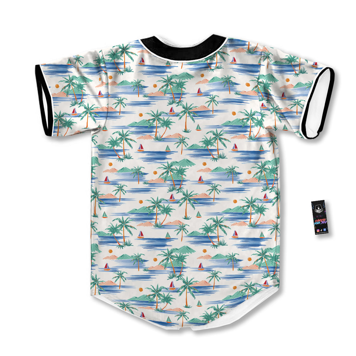 Watercolor Summer Island Palm Tree Print Pattern Baseball Jersey-grizzshop