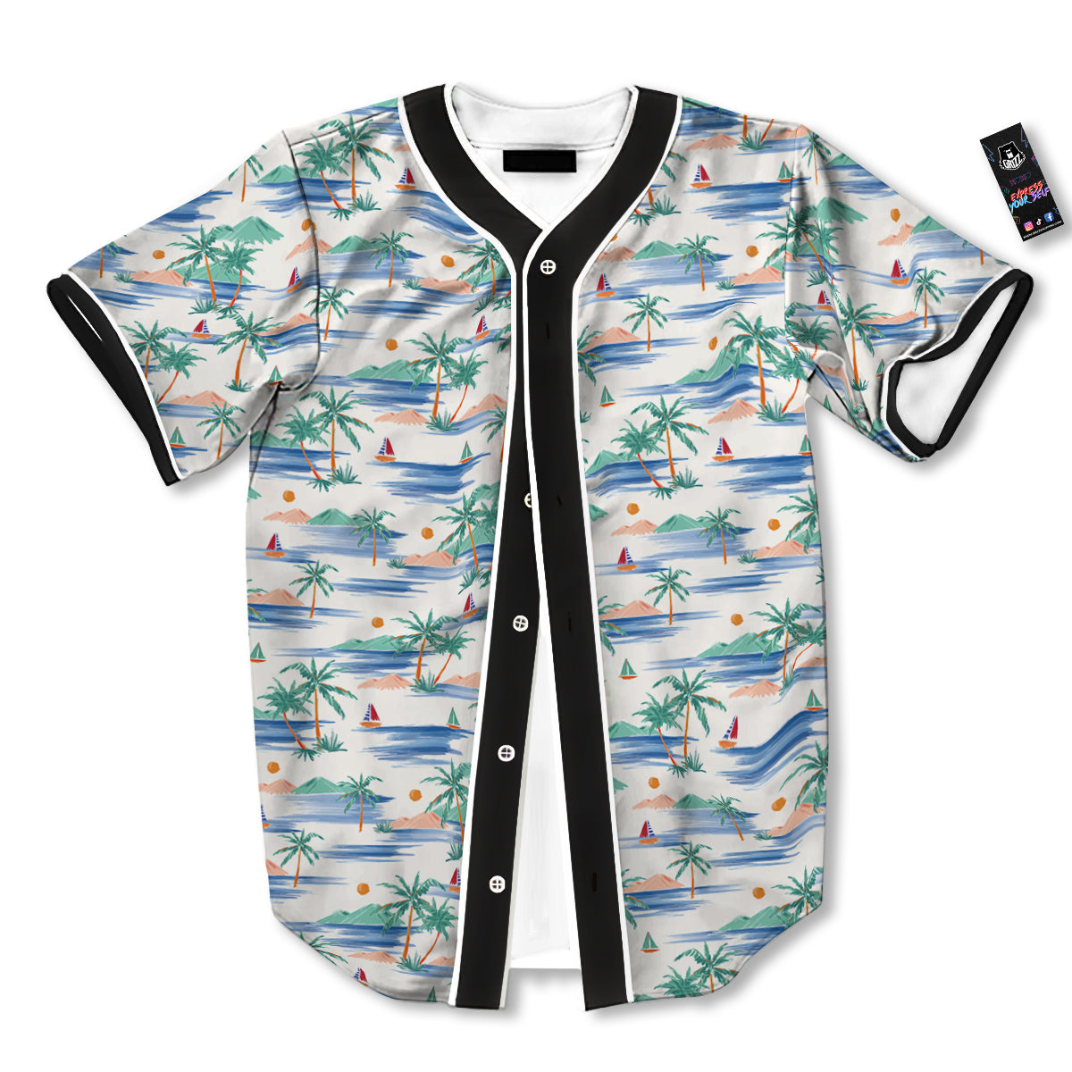 Watercolor Summer Island Palm Tree Print Pattern Baseball Jersey-grizzshop