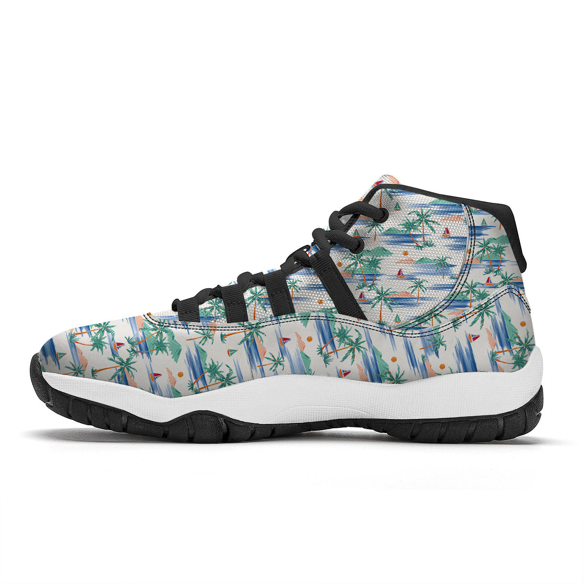Watercolor Summer Island Palm Tree Print Pattern Black Bball Shoes-grizzshop
