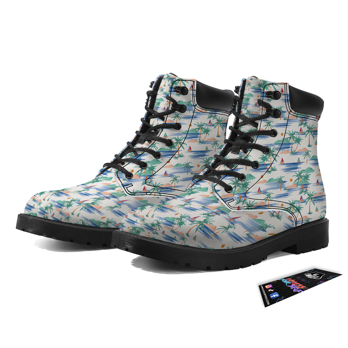 Watercolor Summer Island Palm Tree Print Pattern Boots-grizzshop
