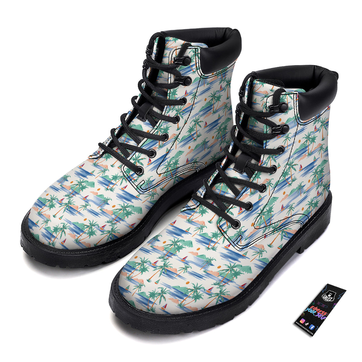 Watercolor Summer Island Palm Tree Print Pattern Boots-grizzshop