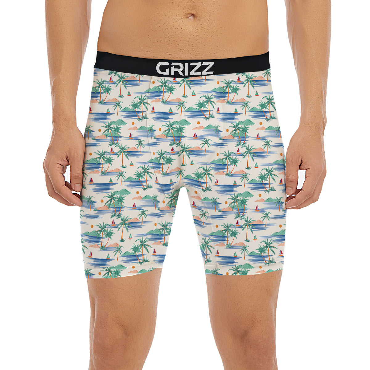 Watercolor Summer Island Palm Tree Print Pattern Boxer Briefs-grizzshop