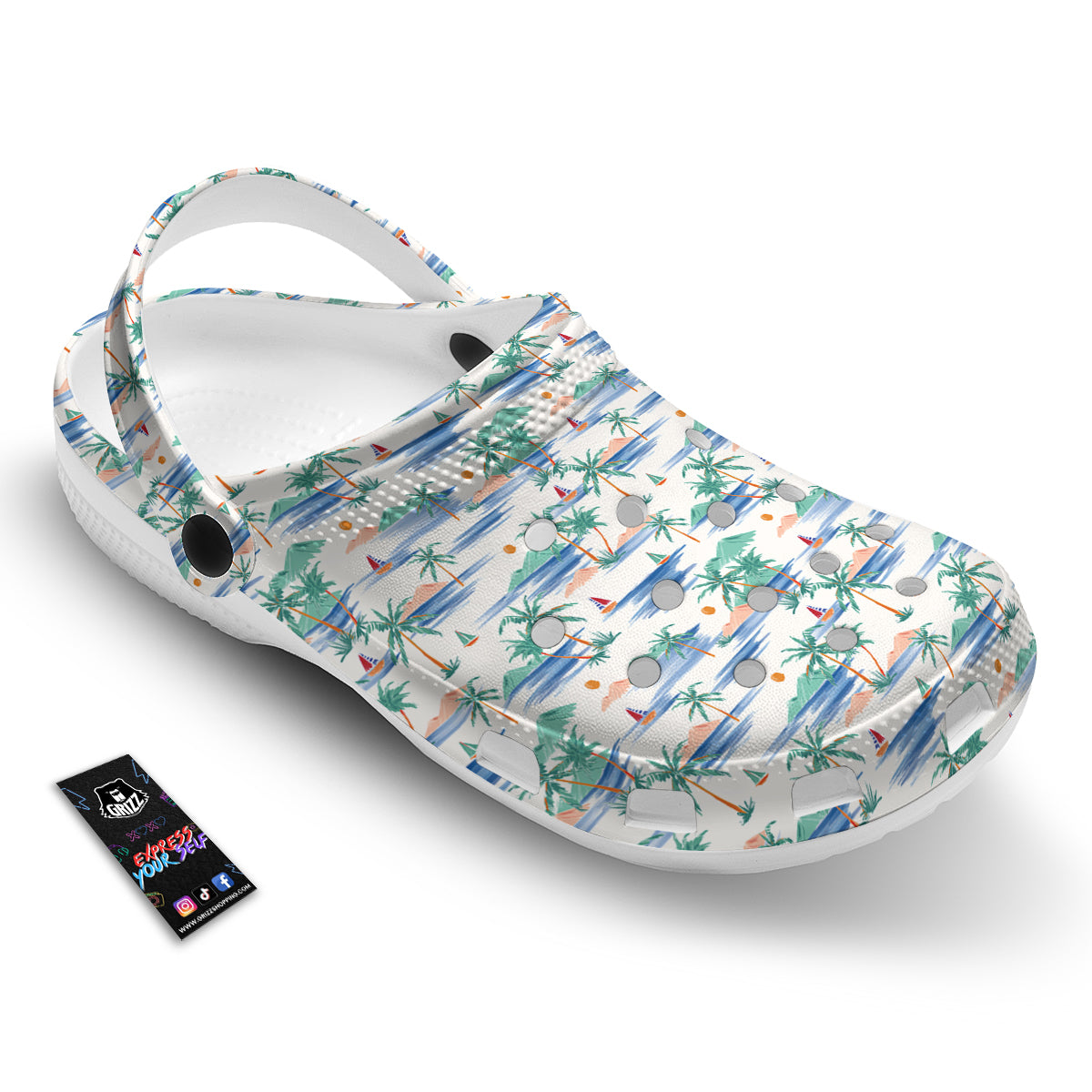 Watercolor Summer Island Palm Tree Print Pattern Clog-grizzshop