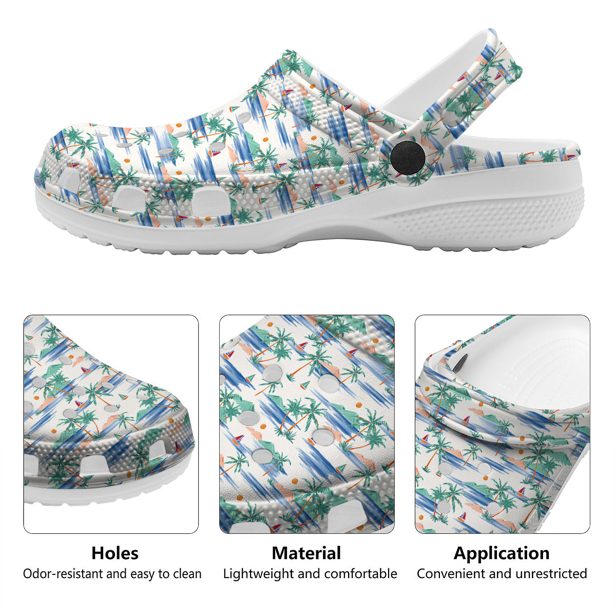 Watercolor Summer Island Palm Tree Print Pattern Clog-grizzshop