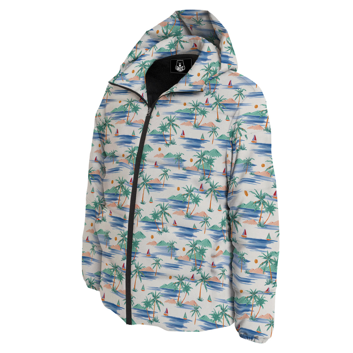 Watercolor Summer Island Palm Tree Print Pattern Down Jacket-grizzshop