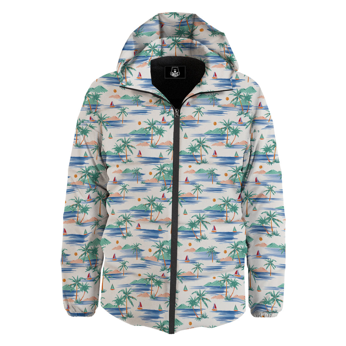 Watercolor Summer Island Palm Tree Print Pattern Down Jacket-grizzshop
