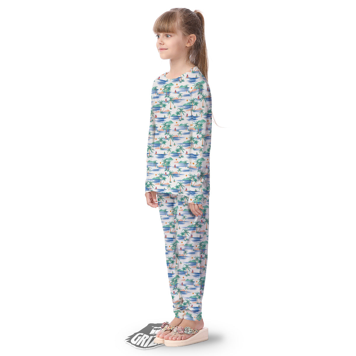 Watercolor Summer Island Palm Tree Print Pattern Kid's Pajamas-grizzshop
