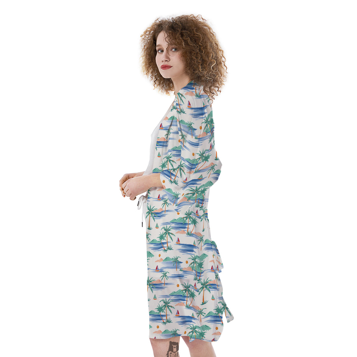 Watercolor Summer Island Palm Tree Print Pattern Kimono-grizzshop