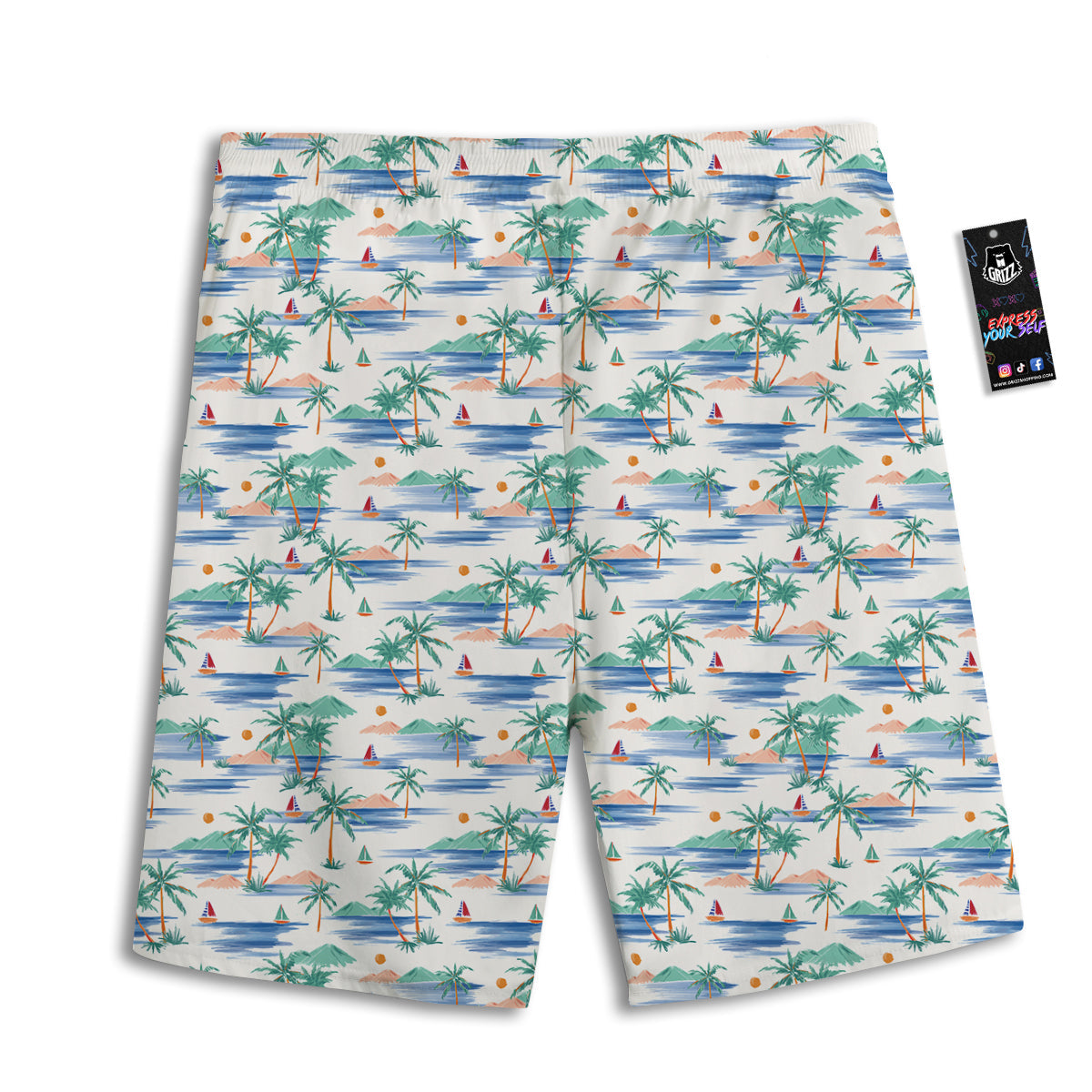 Watercolor Summer Island Palm Tree Print Pattern Men's Athletic Shorts