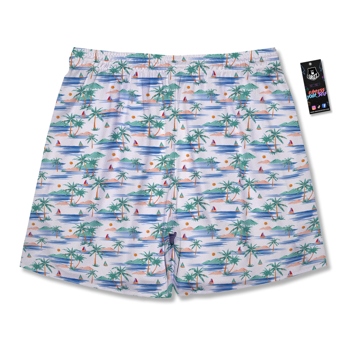 Watercolor Summer Island Palm Tree Print Pattern Men's Running Shorts-grizzshop