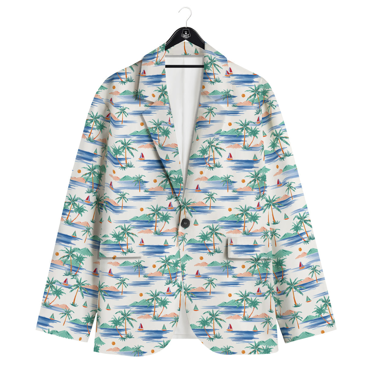 Watercolor Summer Island Palm Tree Print Pattern Men's Sport Coat-grizzshop
