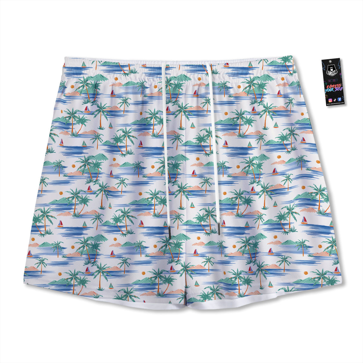 Volcano On Fire Print Mesh Shorts