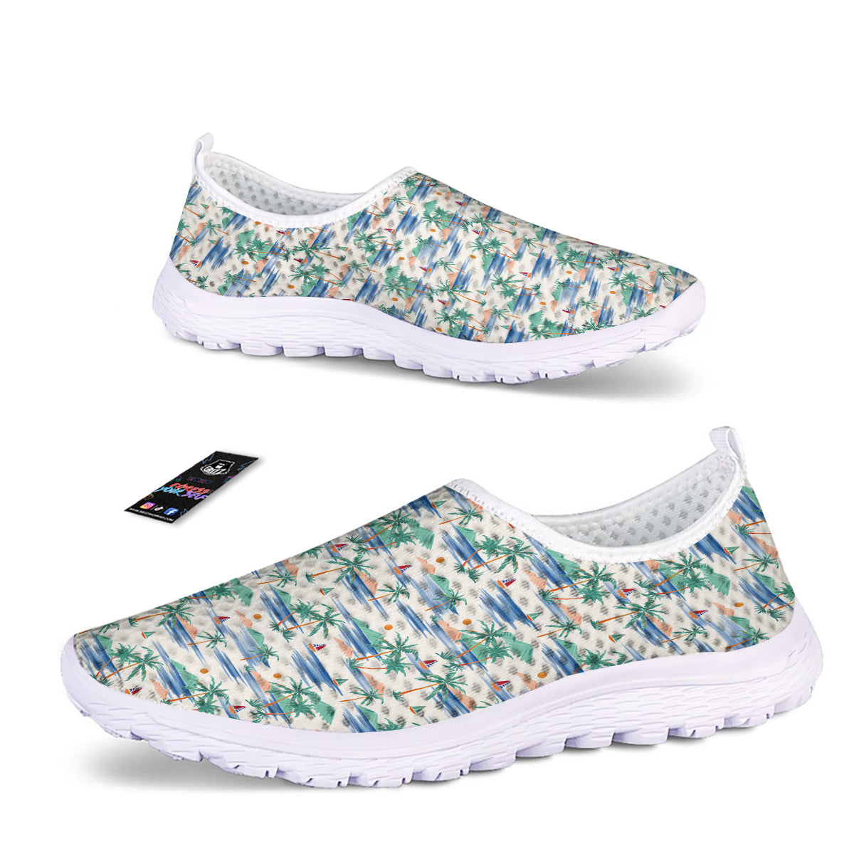 Watercolor Summer Island Palm Tree Print Pattern Nurse Shoes-grizzshop