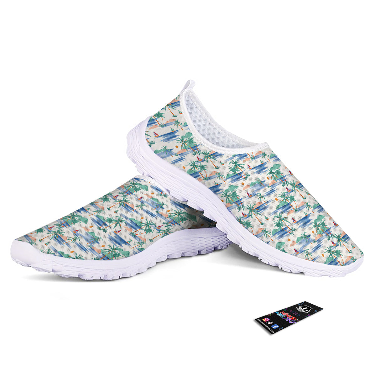 Watercolor Summer Island Palm Tree Print Pattern Nurse Shoes-grizzshop