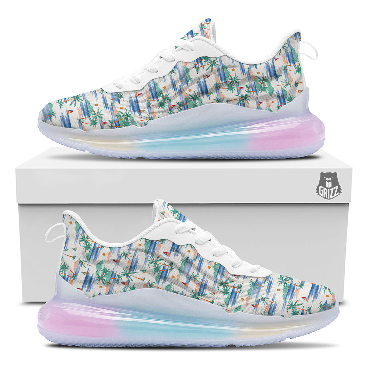 Watercolor Summer Island Palm Tree Print Pattern Running Sneakers-grizzshop