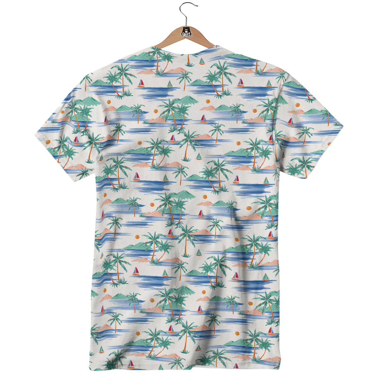 Watercolor Summer Island Palm Tree Print Pattern T-Shirt-grizzshop