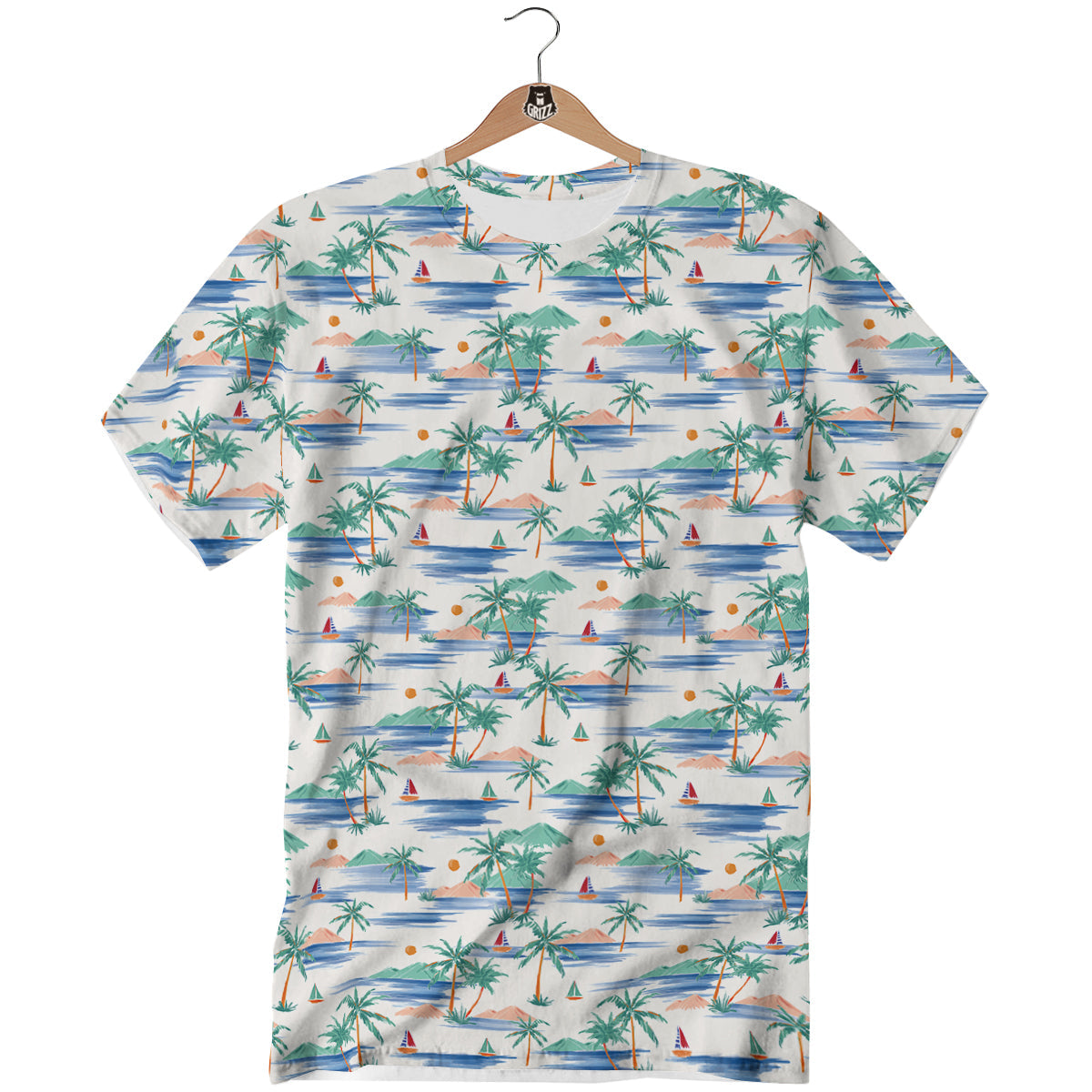 Watercolor Summer Island Palm Tree Print Pattern T-Shirt-grizzshop