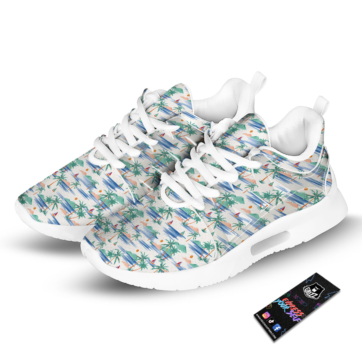 Watercolor Summer Island Palm Tree Print Pattern Tennis Shoes-grizzshop