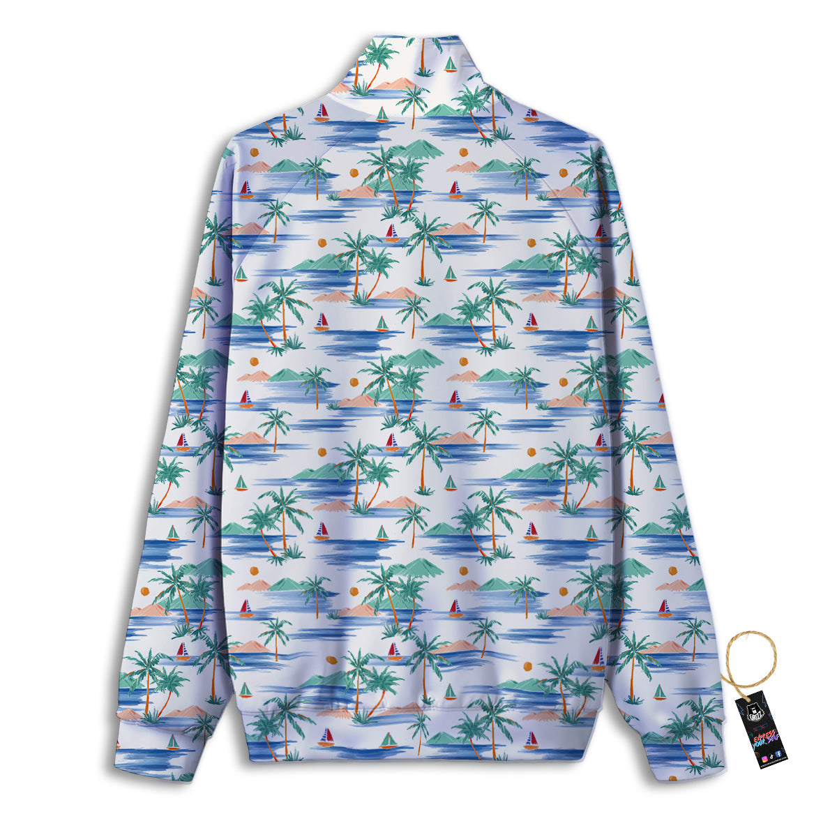 Watercolor Summer Island Palm Tree Print Pattern Track Jacket-grizzshop