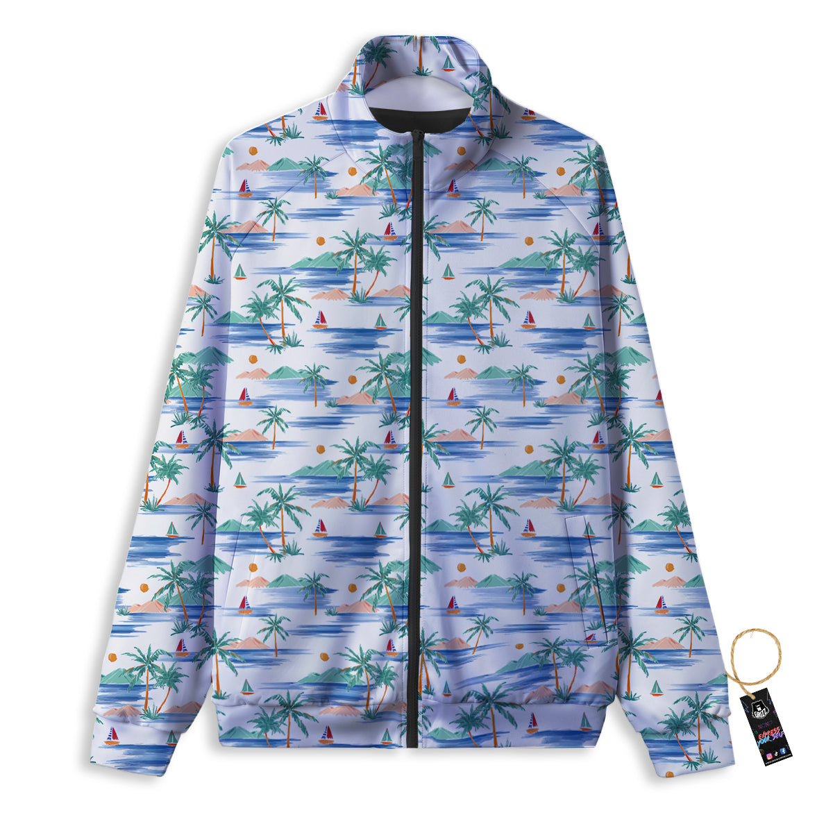 Watercolor Summer Island Palm Tree Print Pattern Track Jacket-grizzshop