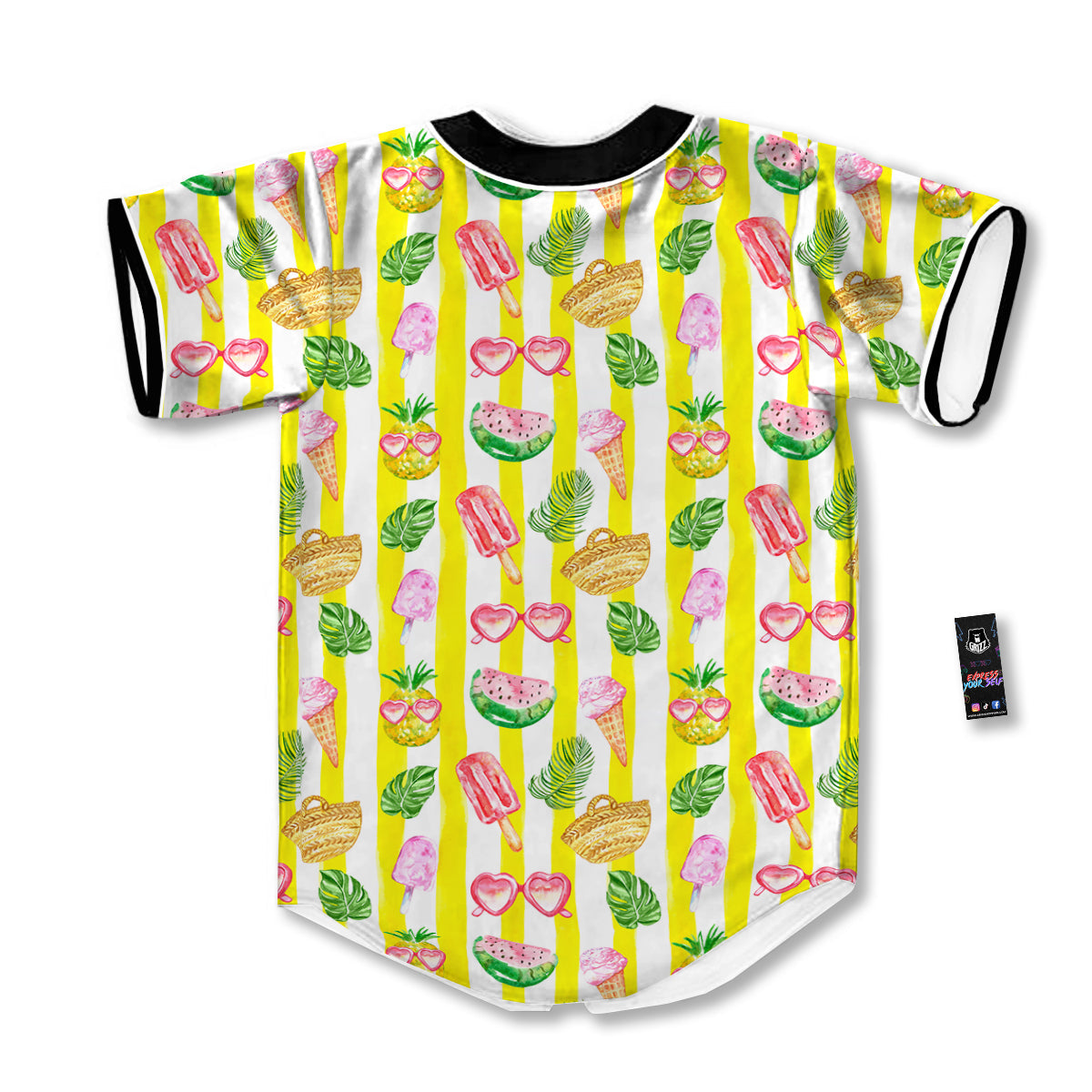 Watercolor Summer Yellow Stripe Print Pattern Baseball Jersey-grizzshop