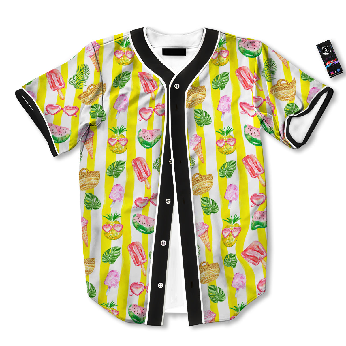Watercolor Summer Yellow Stripe Print Pattern Baseball Jersey-grizzshop