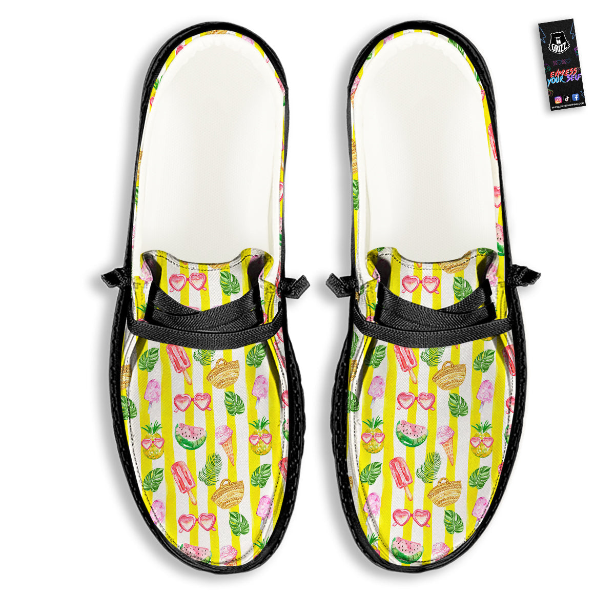 Watercolor Summer Yellow Stripe Print Pattern Black Loafers-grizzshop