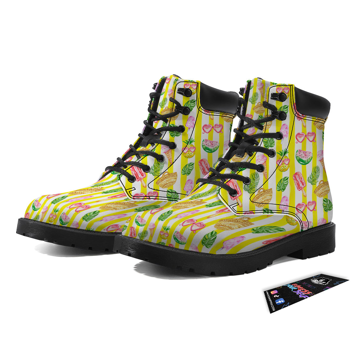 Watercolor Summer Yellow Stripe Print Pattern Boots-grizzshop