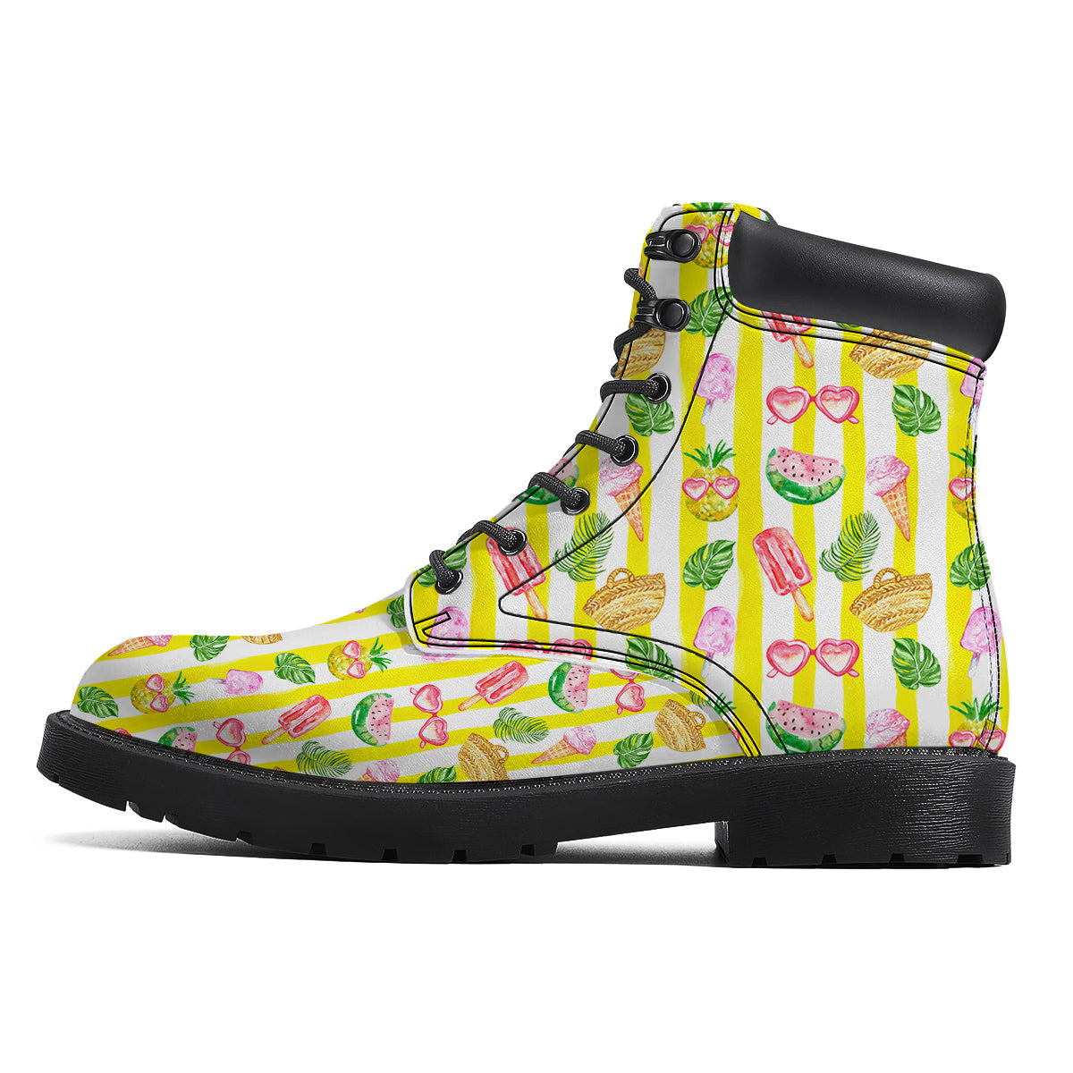 Watercolor Summer Yellow Stripe Print Pattern Boots-grizzshop