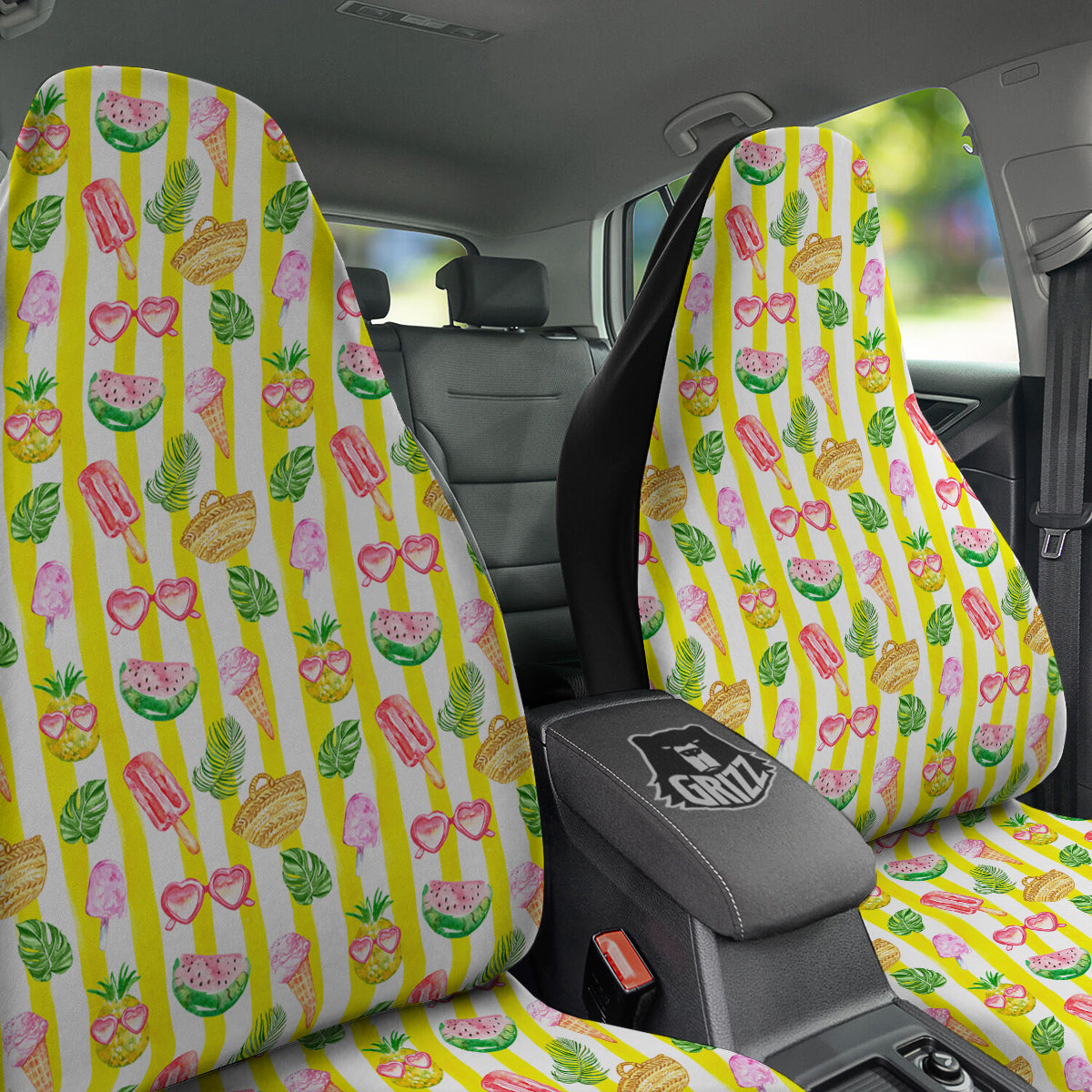 Watercolor Summer Yellow Stripe Print Pattern Car Seat Covers-grizzshop