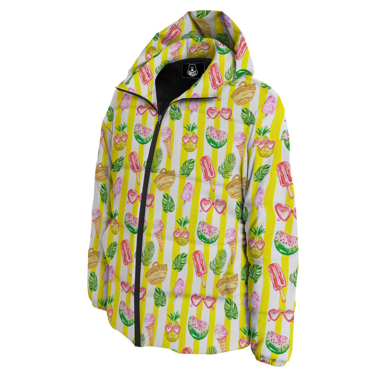 Watercolor Summer Yellow Stripe Print Pattern Down Jacket-grizzshop