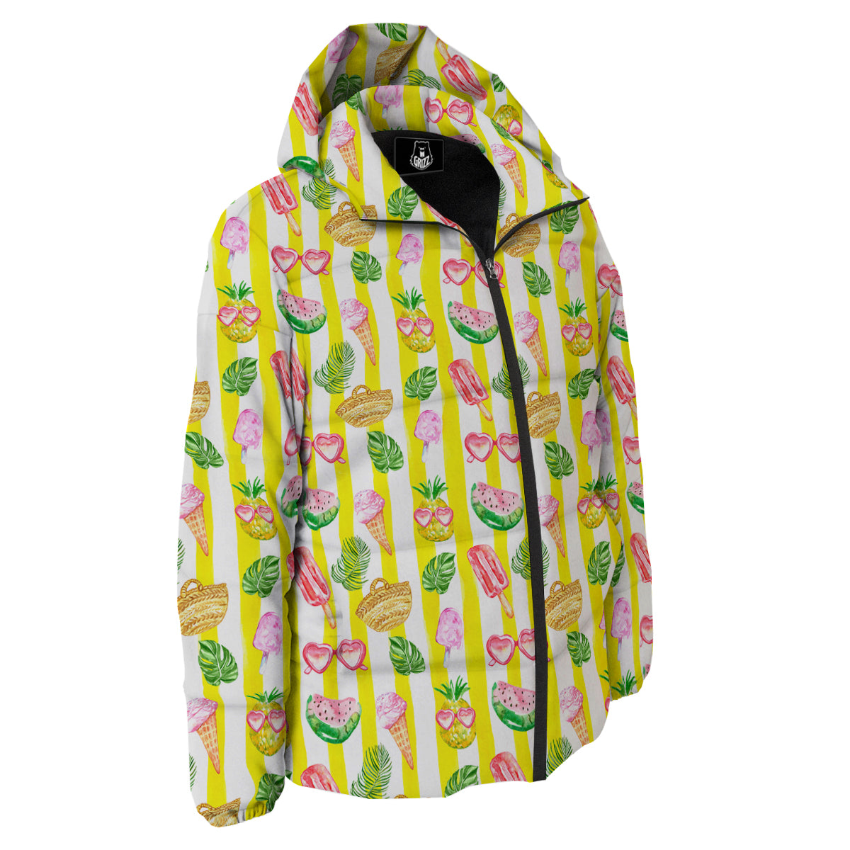 Watercolor Summer Yellow Stripe Print Pattern Down Jacket-grizzshop