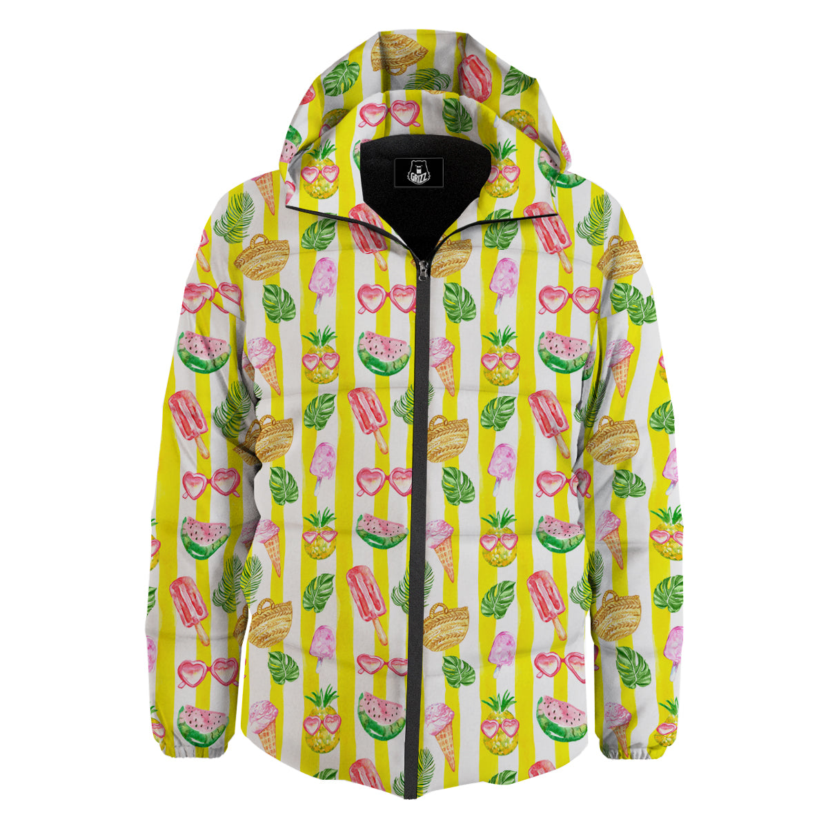 Watercolor Summer Yellow Stripe Print Pattern Down Jacket-grizzshop
