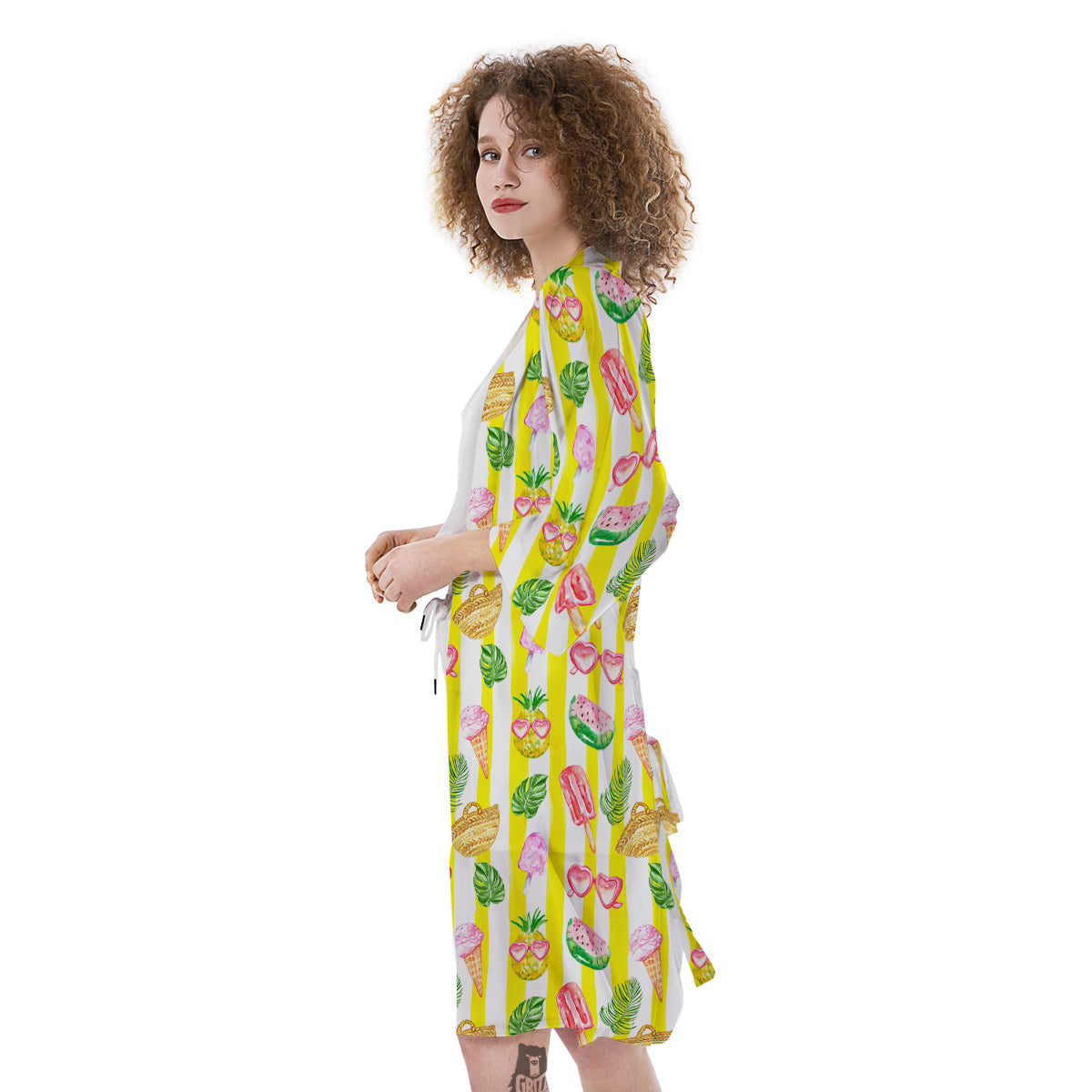 Watercolor Summer Yellow Stripe Print Pattern Kimono-grizzshop