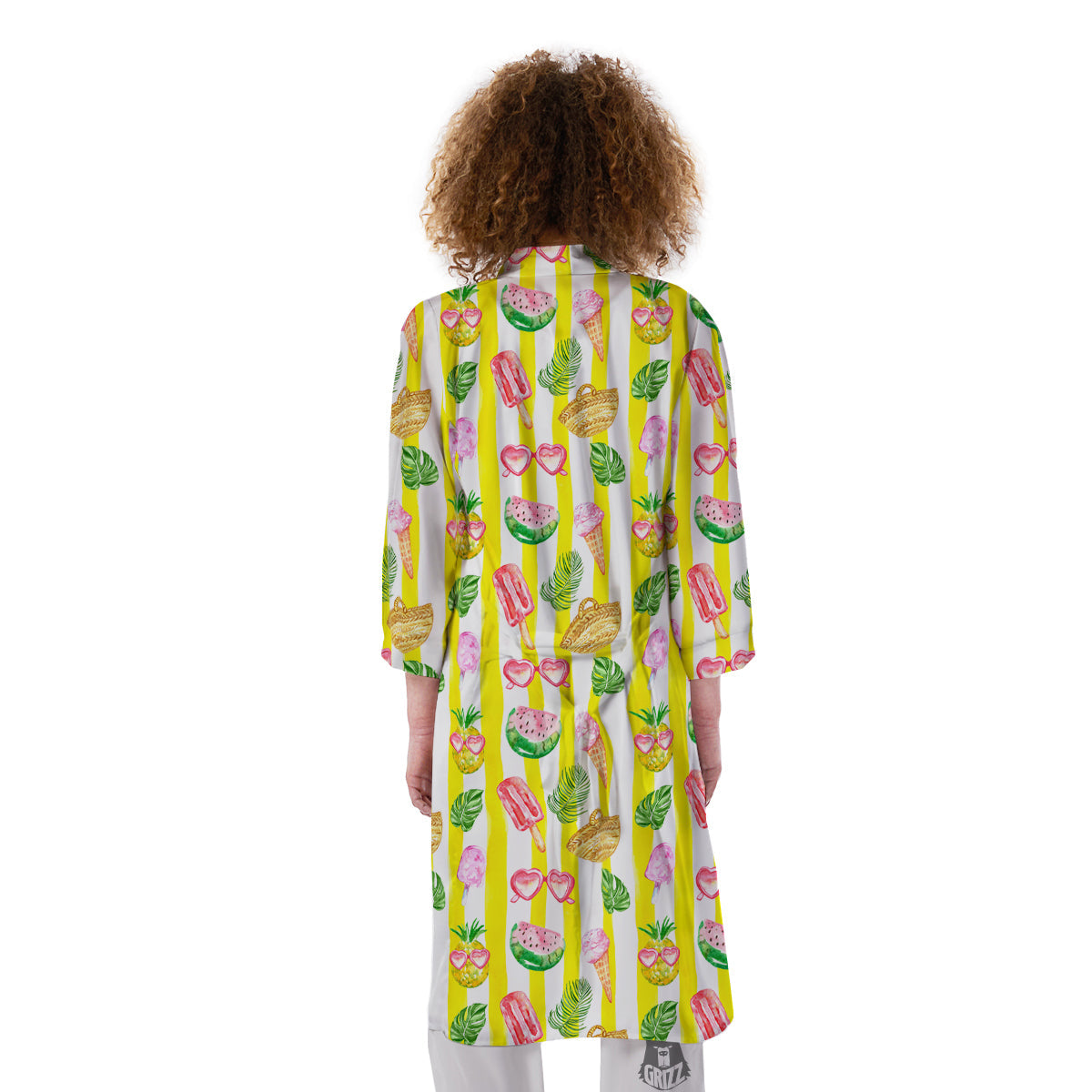 Watercolor Summer Yellow Stripe Print Pattern Kimono-grizzshop