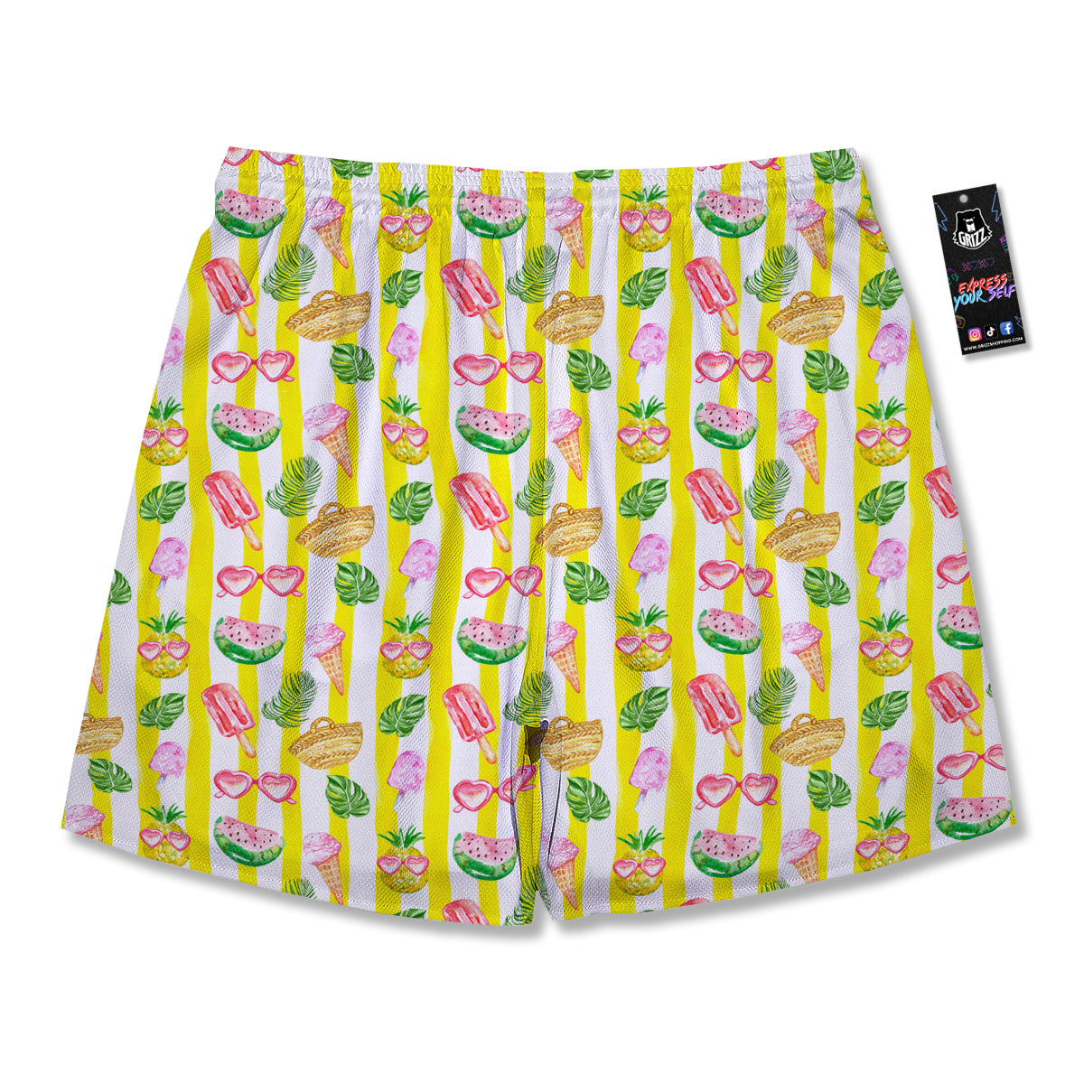 Watercolor Summer Yellow Stripe Print Pattern Men's Running Shorts-grizzshop