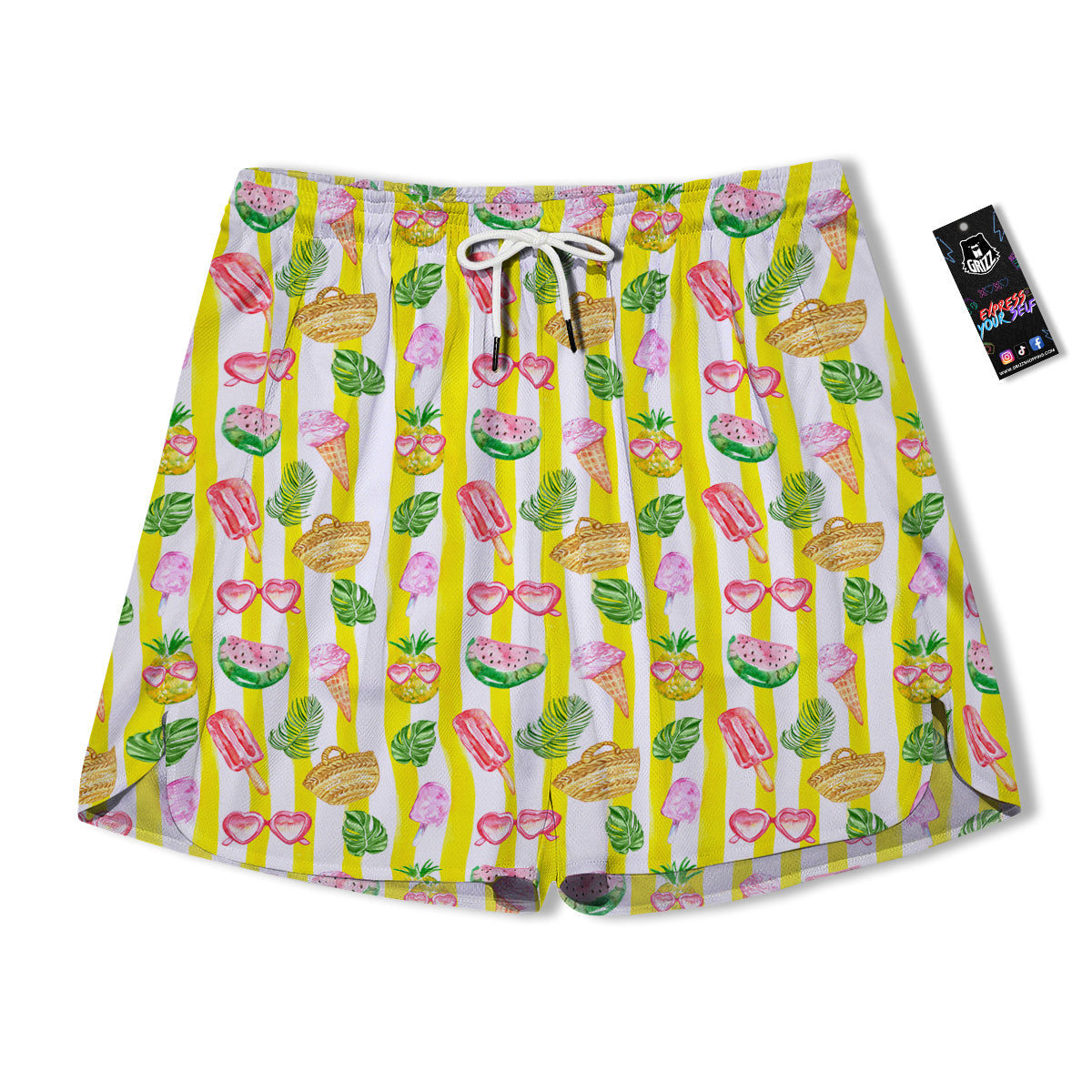 Watercolor Summer Yellow Stripe Print Pattern Men's Running Shorts-grizzshop