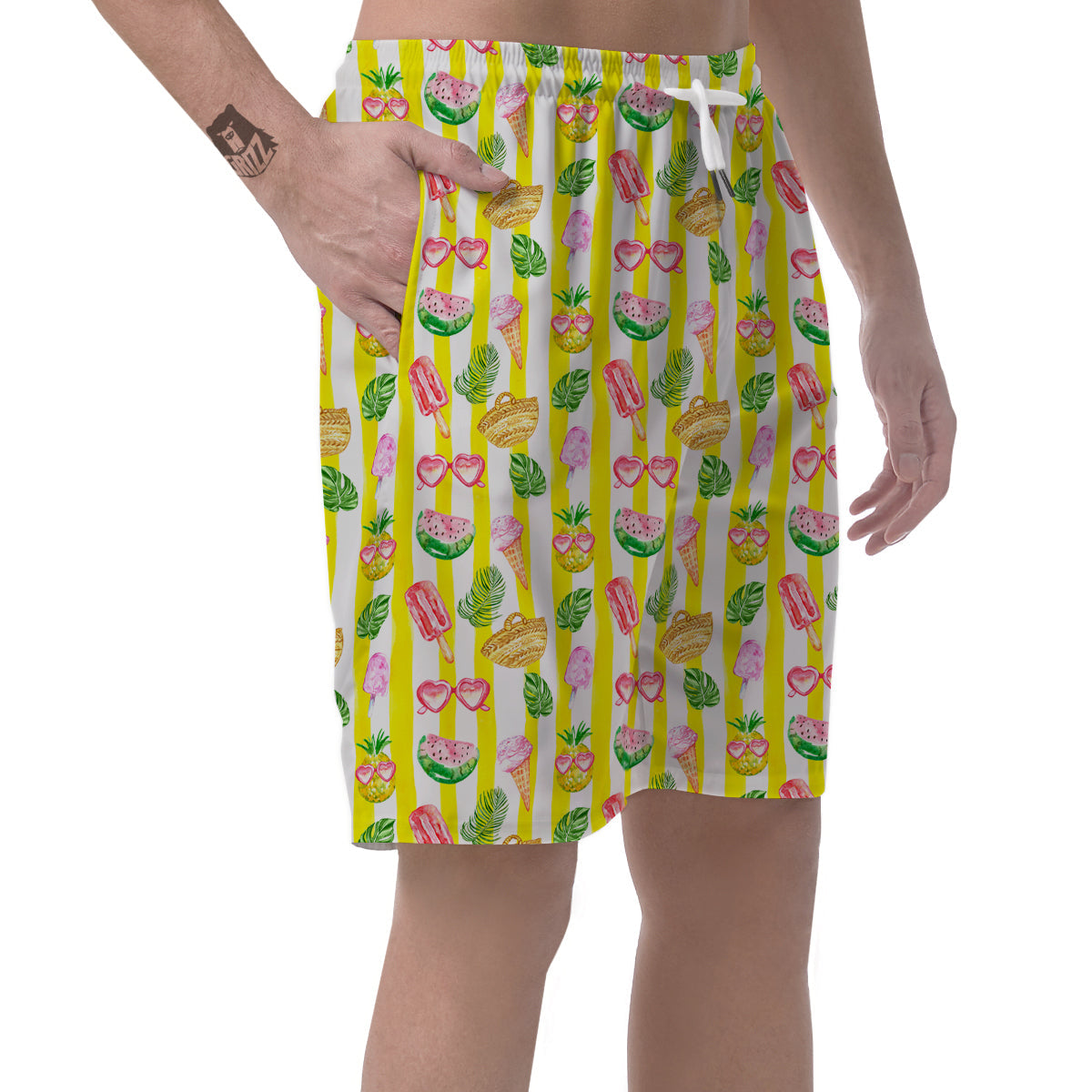 Watercolor Summer Yellow Stripe Print Pattern Men's Shorts-grizzshop