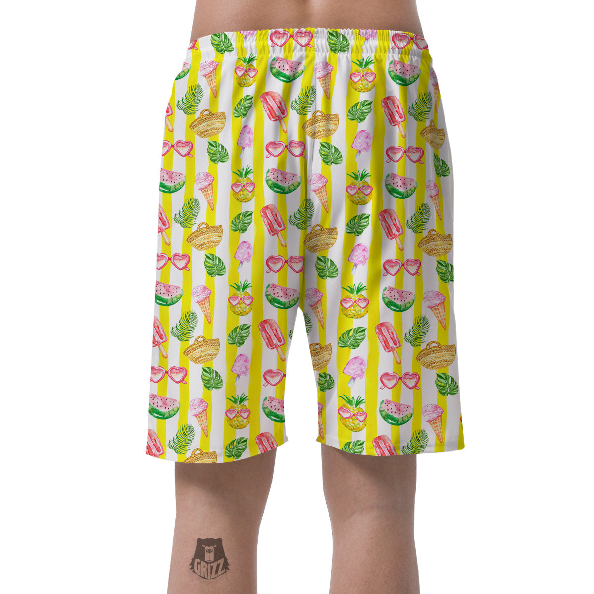 Watercolor Summer Yellow Stripe Print Pattern Men's Shorts-grizzshop