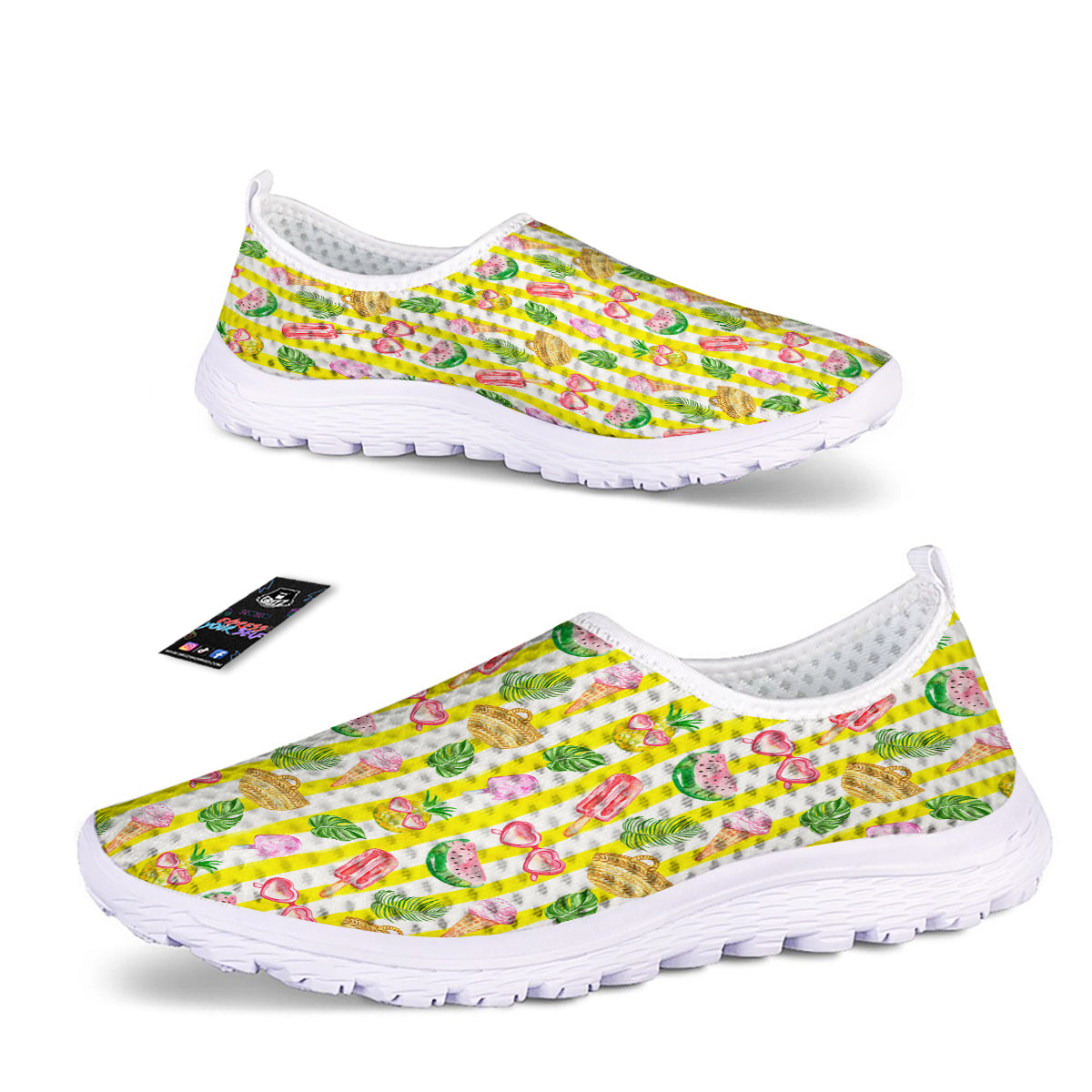 Watercolor Summer Yellow Stripe Print Pattern Nurse Shoes-grizzshop