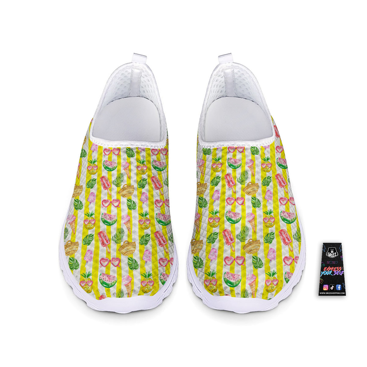 Watercolor Summer Yellow Stripe Print Pattern Nurse Shoes-grizzshop