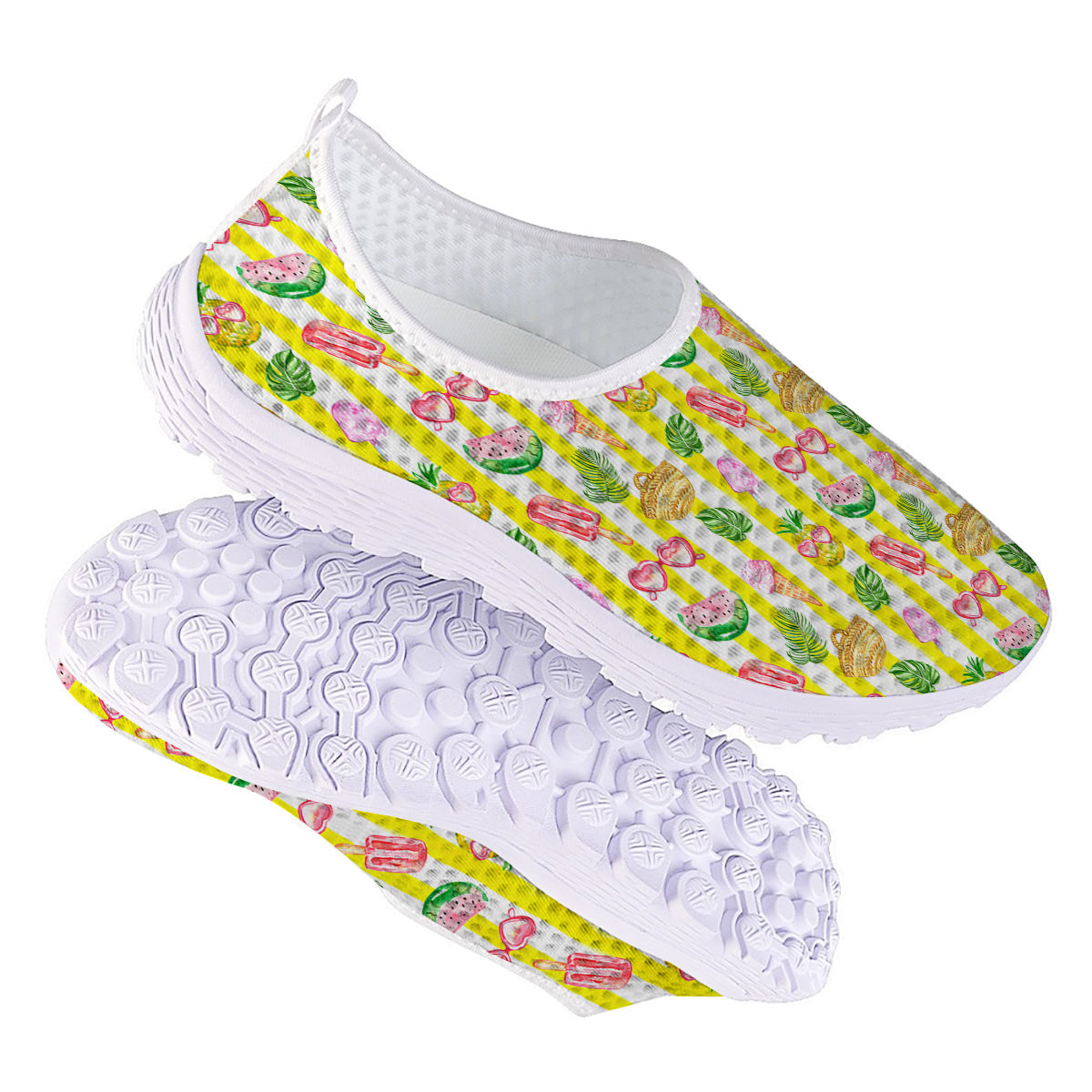Watercolor Summer Yellow Stripe Print Pattern Nurse Shoes-grizzshop
