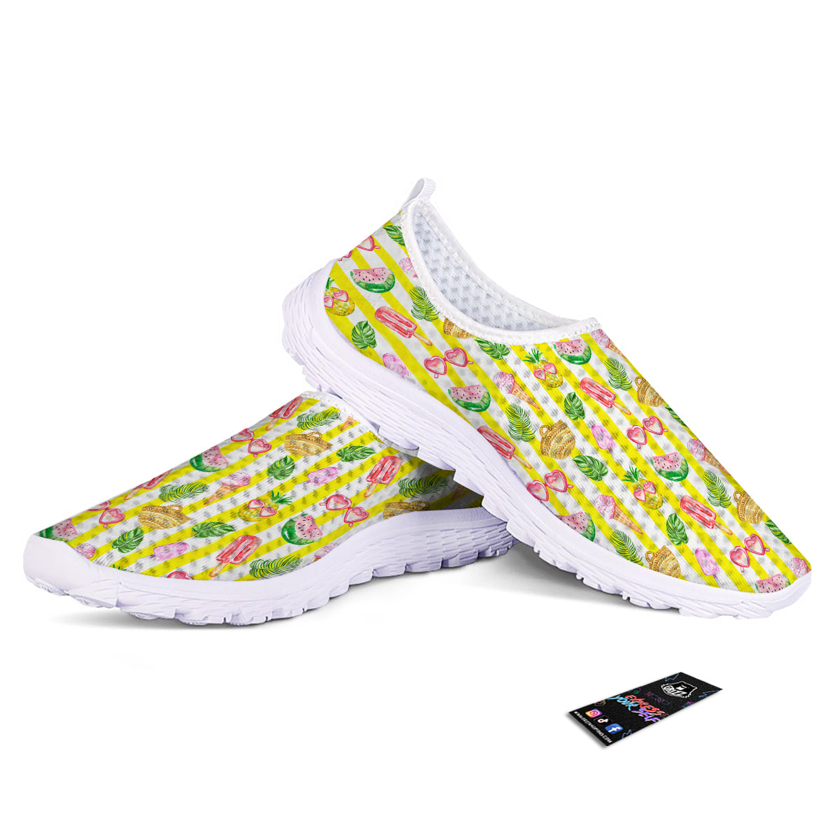 Watercolor Summer Yellow Stripe Print Pattern Nurse Shoes-grizzshop