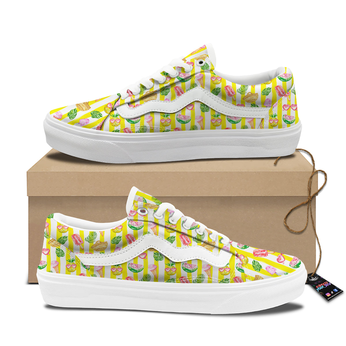 Watercolor Summer Yellow Stripe Print Pattern Skate Shoes-grizzshop