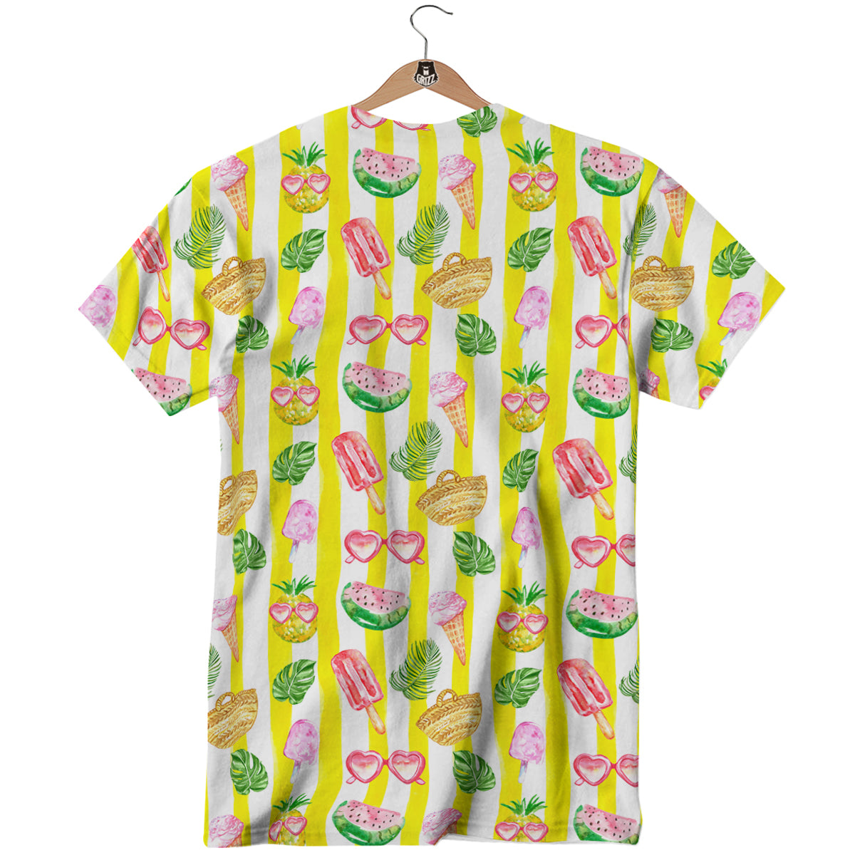 Watercolor Summer Yellow Stripe Print Pattern T-Shirt-grizzshop