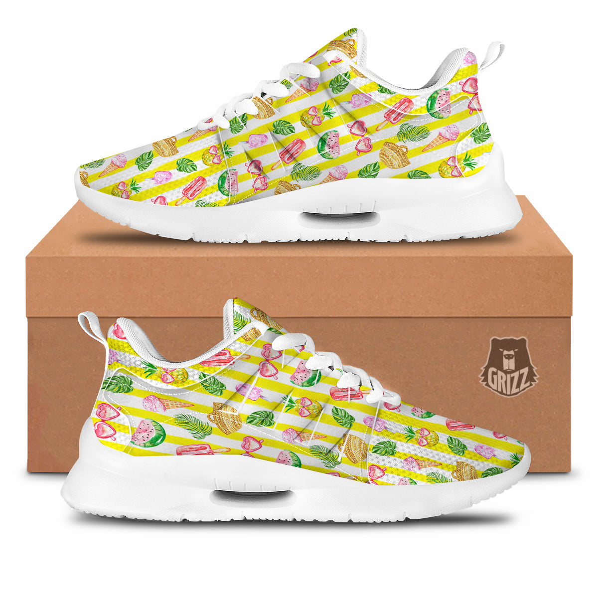 Watercolor Summer Yellow Stripe Print Pattern Tennis Shoes-grizzshop