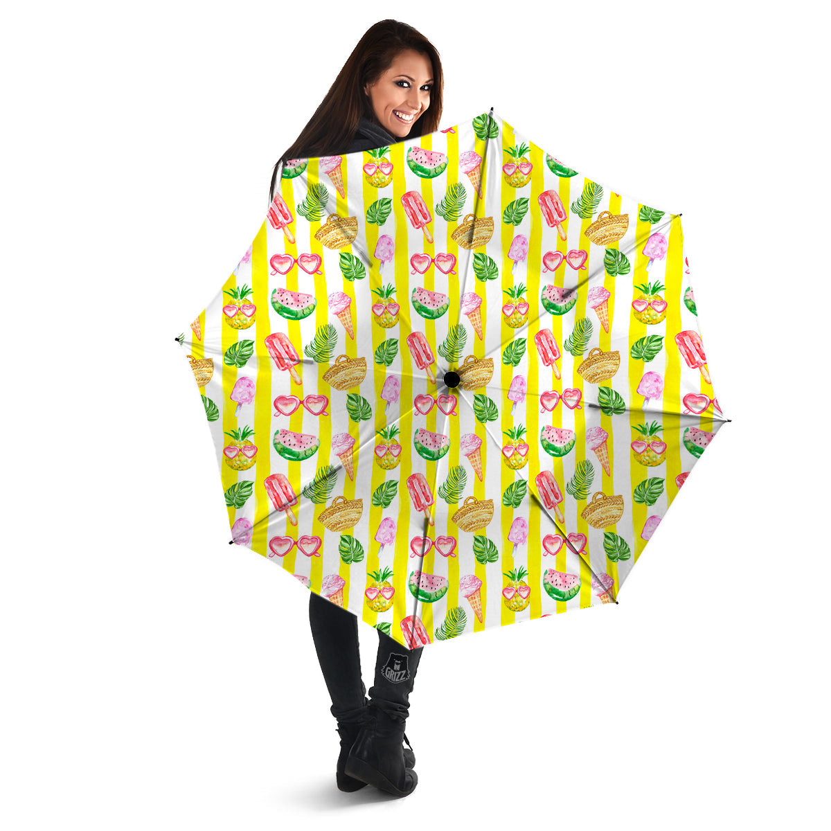 Watercolor Summer Yellow Stripe Print Pattern Umbrella-grizzshop