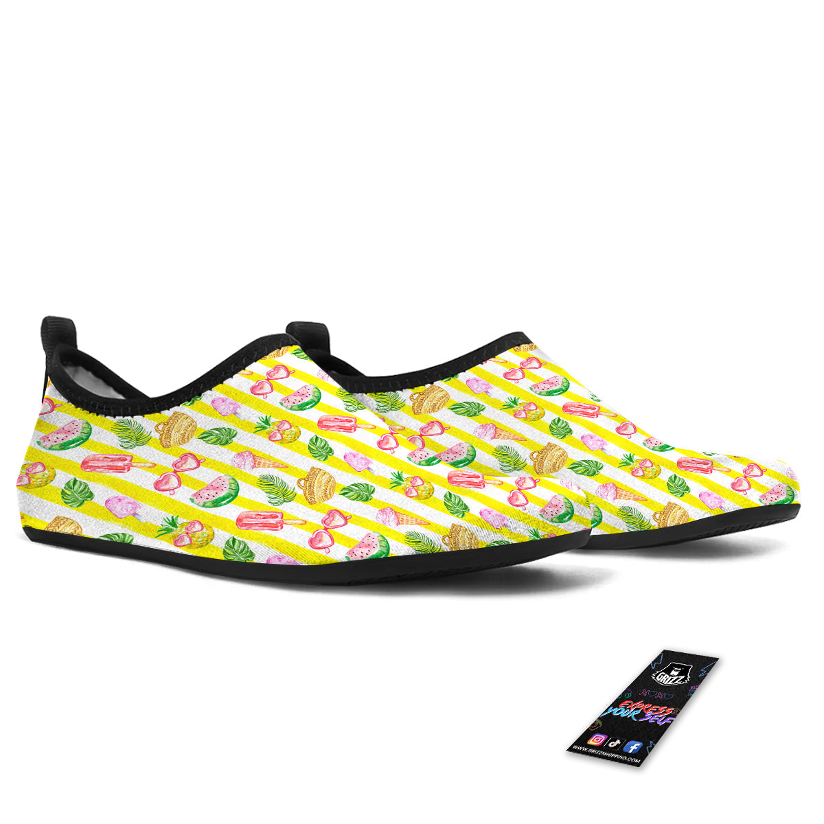 Watercolor Summer Yellow Stripe Print Pattern Water Shoes-grizzshop